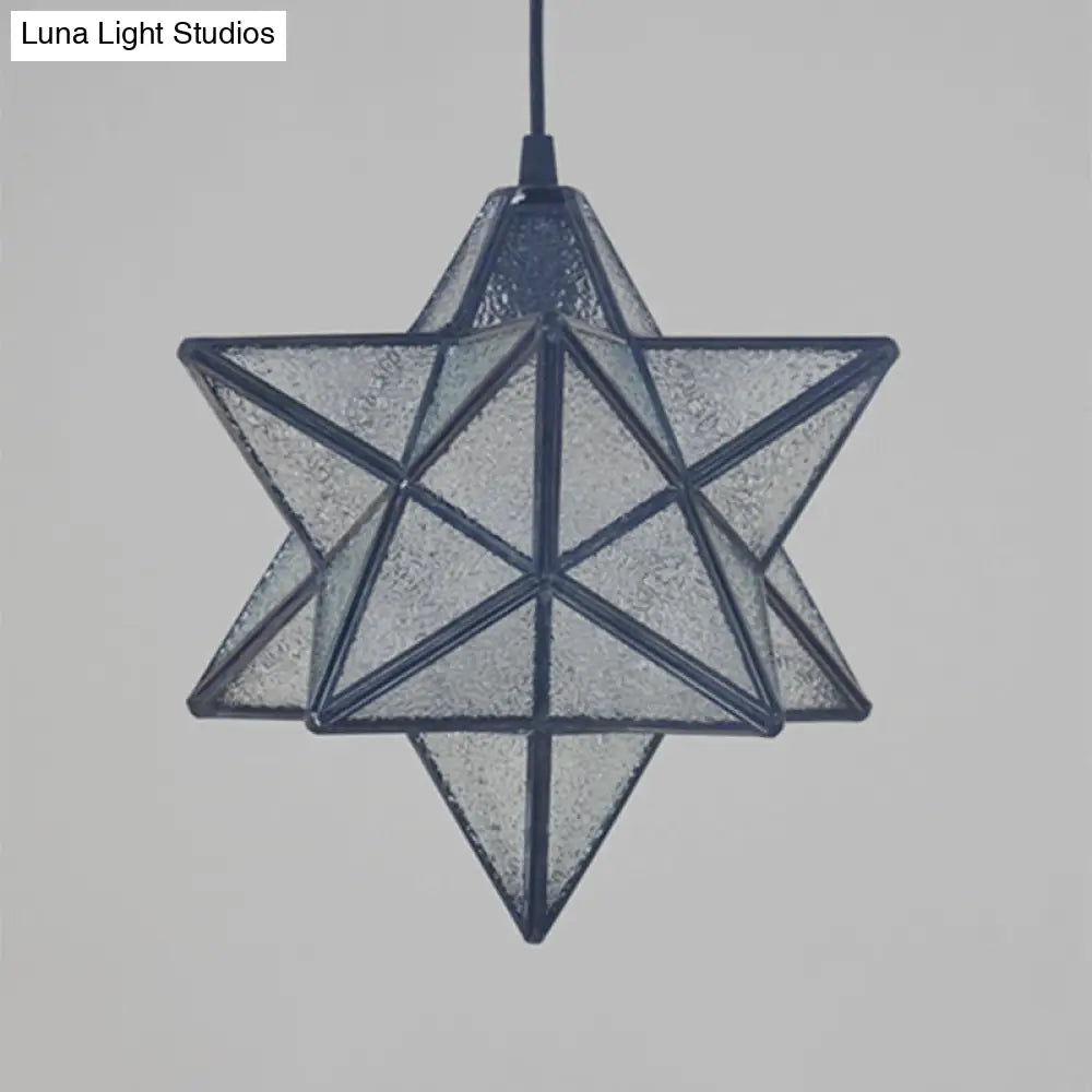 Tiffany Star Shade Pendant Lamp with Stained Glass Suspension Lighting for Bedroom