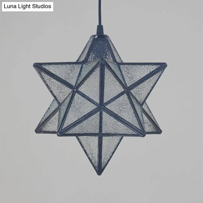 Tiffany Star Shade Pendant Lamp with Stained Glass Suspension Lighting for Bedroom