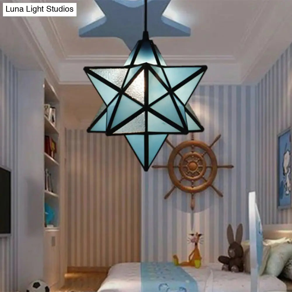 Tiffany Star Shade Pendant Lamp with Stained Glass Suspension Lighting for Bedroom