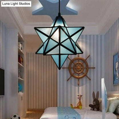 Tiffany Star Shade Pendant Lamp with Stained Glass Suspension Lighting for Bedroom