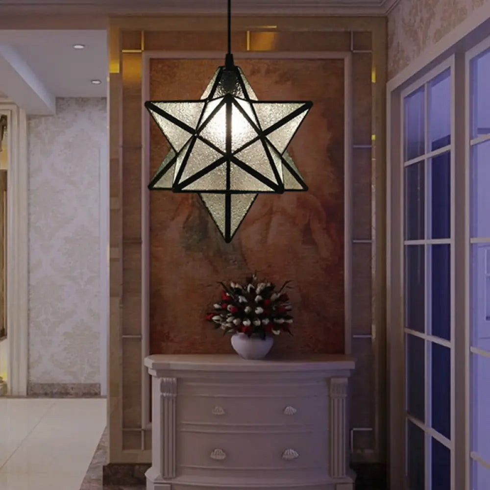 Tiffany Star Shade Pendant Lamp with Stained Glass Suspension Lighting for Bedroom