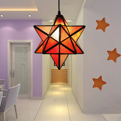 Tiffany Star Shade Pendant Lamp with Stained Glass Suspension Lighting for Bedroom