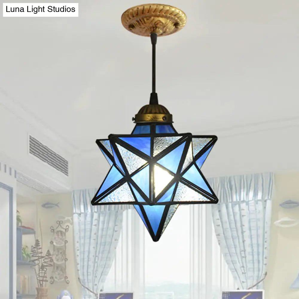 Tiffany Star Shade Pendant Light with Clear Glass Down Lighting