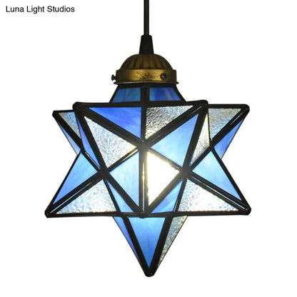 Tiffany Star Shade Pendant Light with Clear Glass Down Lighting