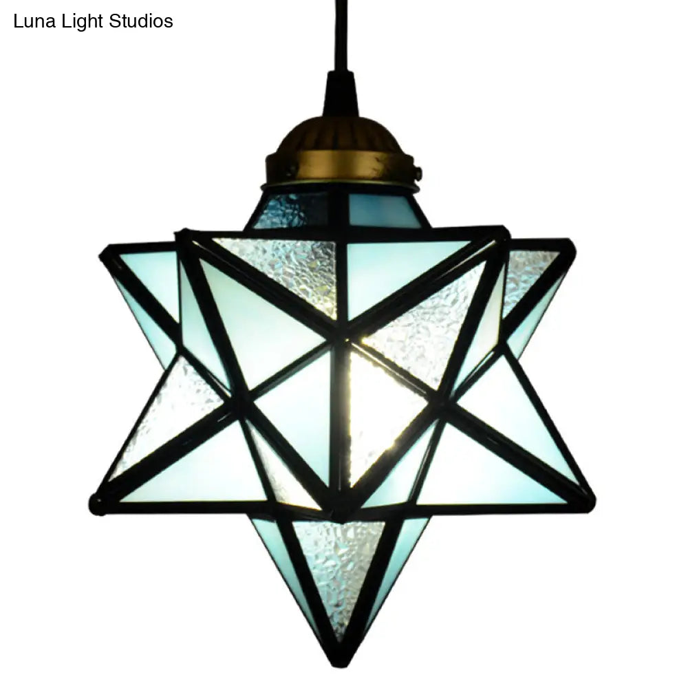 Tiffany Star Shade Pendant Light with Clear Glass Down Lighting