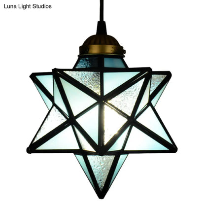 Tiffany Star Shade Pendant Light with Clear Glass Down Lighting