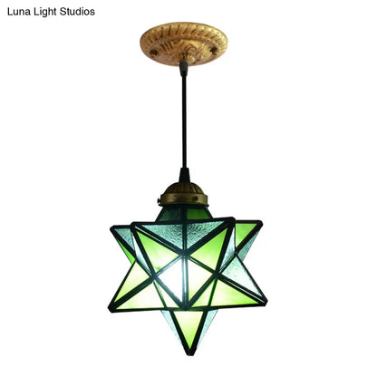 Tiffany Star Shade Pendant Light with Clear Glass Down Lighting