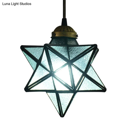 Tiffany Star Shade Pendant Light with Clear Glass Down Lighting