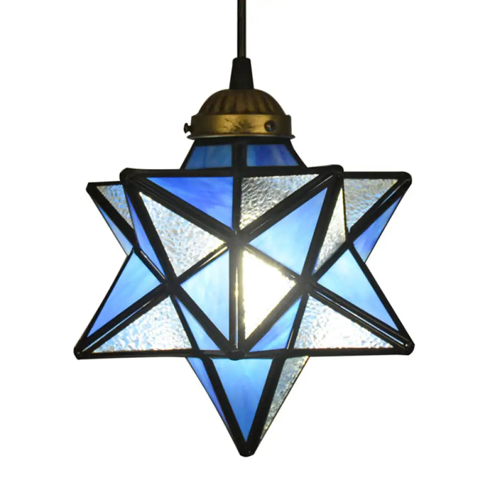 Tiffany Star Shade Pendant Light with Clear Glass Down Lighting