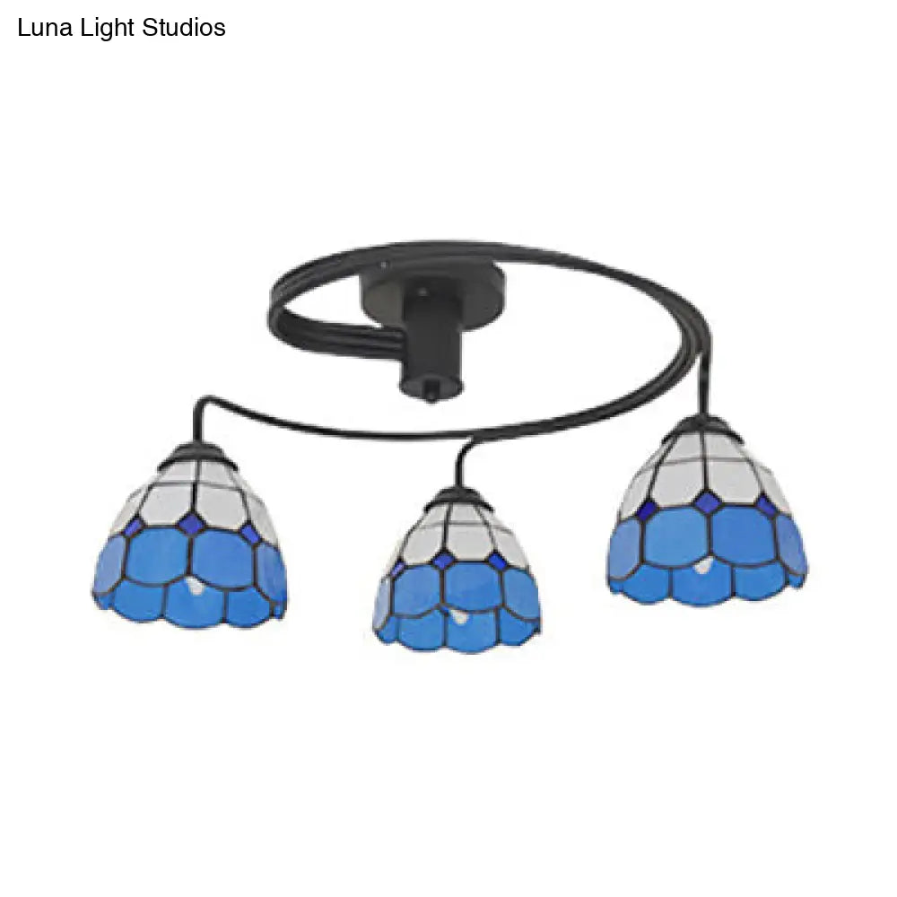 DecorBites™ DecorBites™ Tiffany Style 3-Light Bowl Semi Flushmount with Stained Glass in Orange/Pink/Blue - Perfect for Living Room