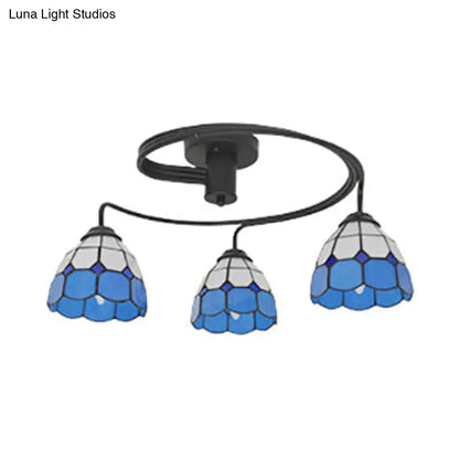 DecorBites™ DecorBites™ Tiffany Style 3-Light Bowl Semi Flushmount with Stained Glass in Orange/Pink/Blue - Perfect for Living Room