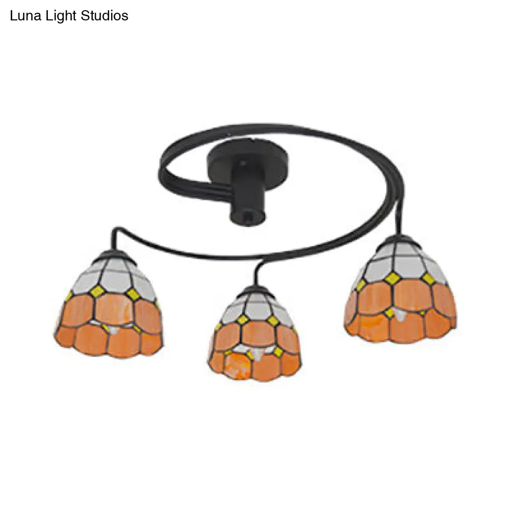 DecorBites™ DecorBites™ Tiffany Style 3-Light Bowl Semi Flushmount with Stained Glass in Orange/Pink/Blue - Perfect for Living Room