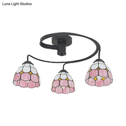 DecorBites™ DecorBites™ Tiffany Style 3-Light Bowl Semi Flushmount with Stained Glass in Orange/Pink/Blue - Perfect for Living Room
