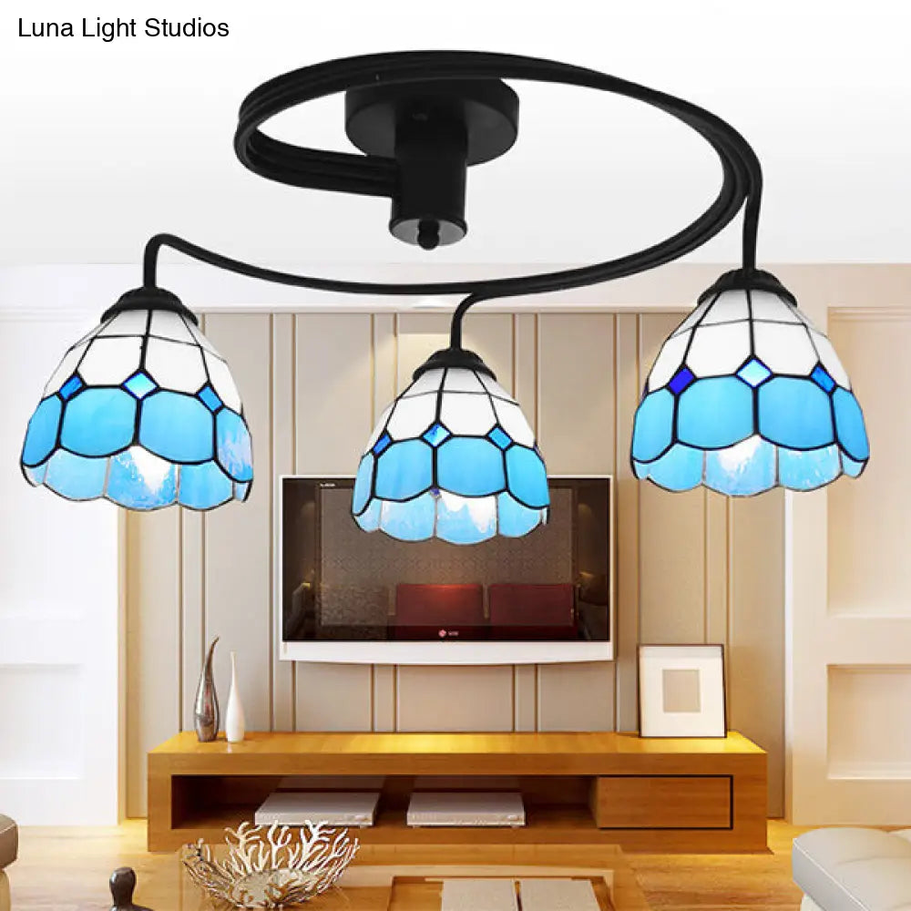 DecorBites™ DecorBites™ Tiffany Style 3-Light Bowl Semi Flushmount with Stained Glass in Orange/Pink/Blue - Perfect for Living Room