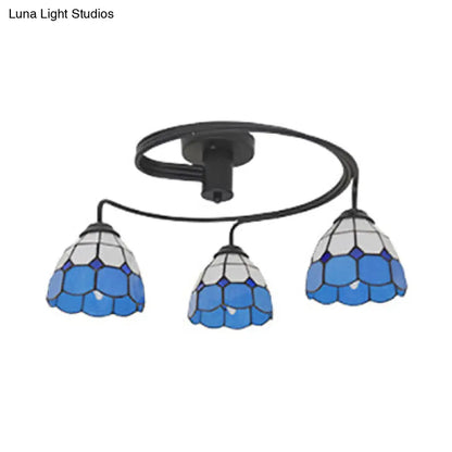 DecorBites™ DecorBites™ Tiffany Style 3-Light Bowl Semi Flushmount with Stained Glass in Orange/Pink/Blue - Perfect for Living Room