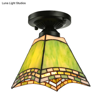 DecorBites™ DecorBites™ Tiffany-Style Art Glass Ceiling Light - 1 Light Green Flush Mount Fixture for Offices and Corridors