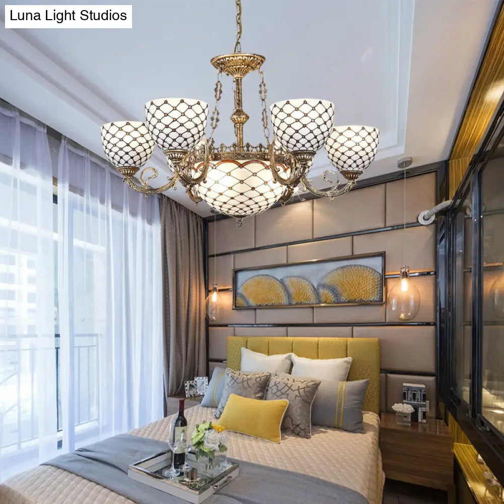 Tiffany Style Beaded Stained Glass Chandelier - Antique Brass Pendant Available in 3 Sizes & 3 Light Options