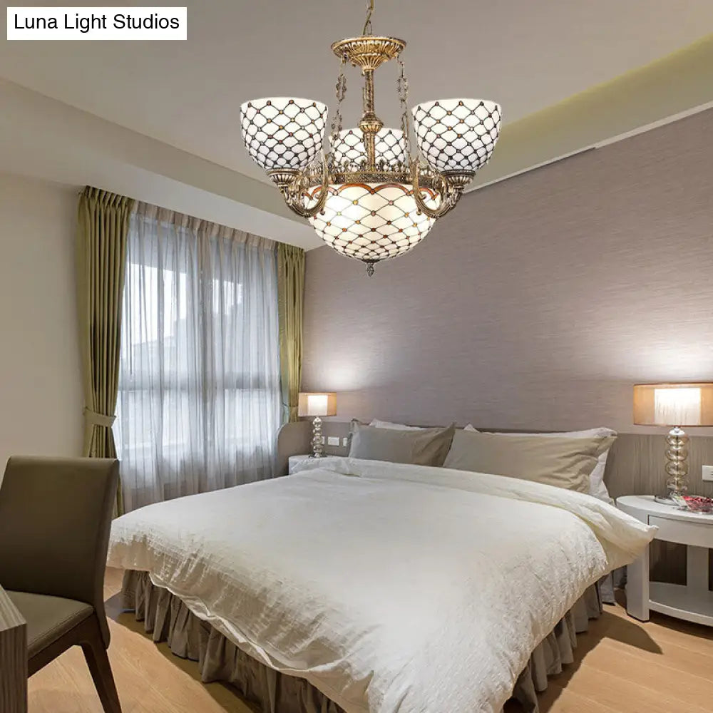 Tiffany Style Beaded Stained Glass Chandelier - Antique Brass Pendant Available in 3 Sizes & 3 Light Options