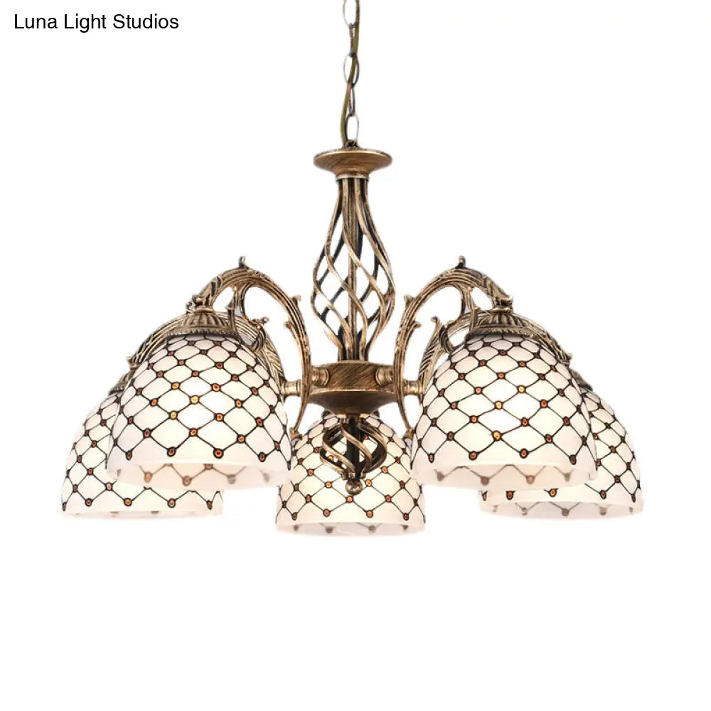 Tiffany Style Beaded Stained Glass Chandelier - Antique Brass Pendant Available in 3 Sizes & 3 Light Options