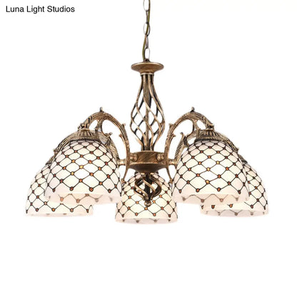 Tiffany Style Beaded Stained Glass Chandelier - Antique Brass Pendant Available in 3 Sizes & 3 Light Options