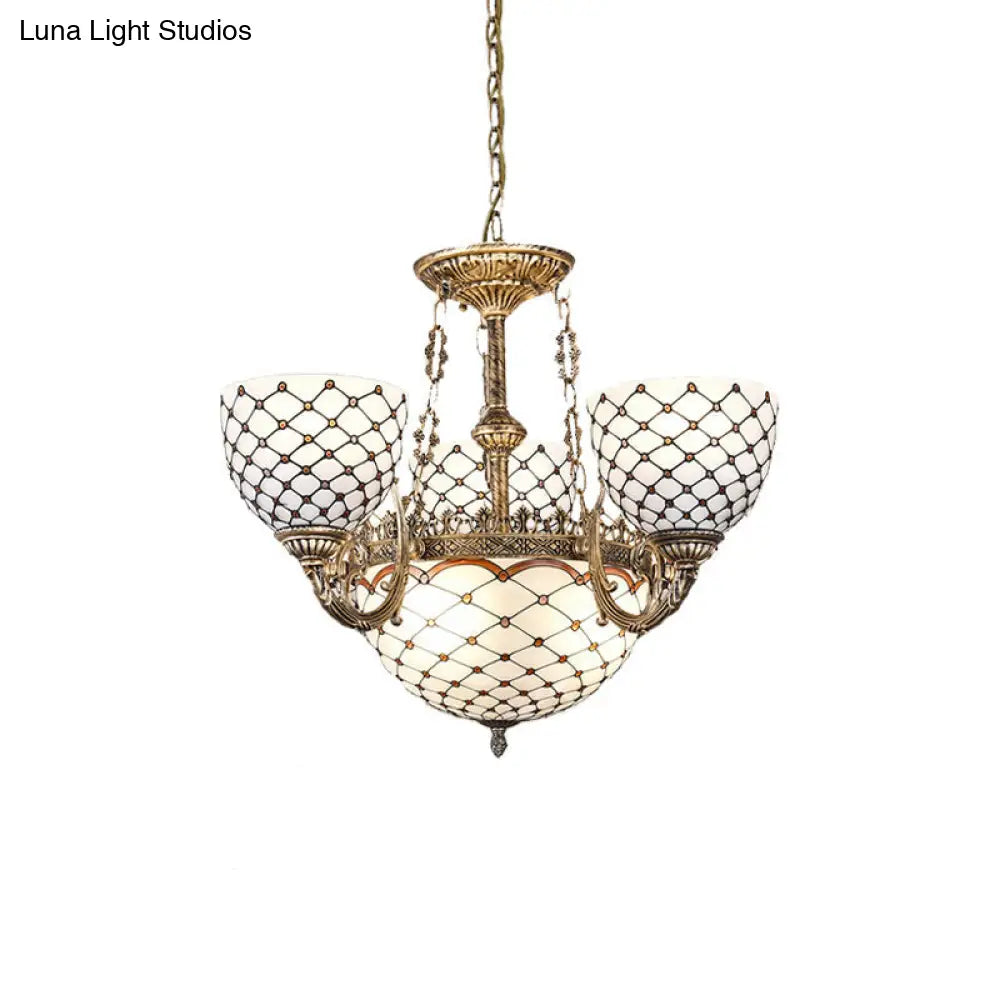 Tiffany Style Beaded Stained Glass Chandelier - Antique Brass Pendant Available in 3 Sizes & 3 Light Options