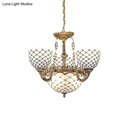Tiffany Style Beaded Stained Glass Chandelier - Antique Brass Pendant Available in 3 Sizes & 3 Light Options
