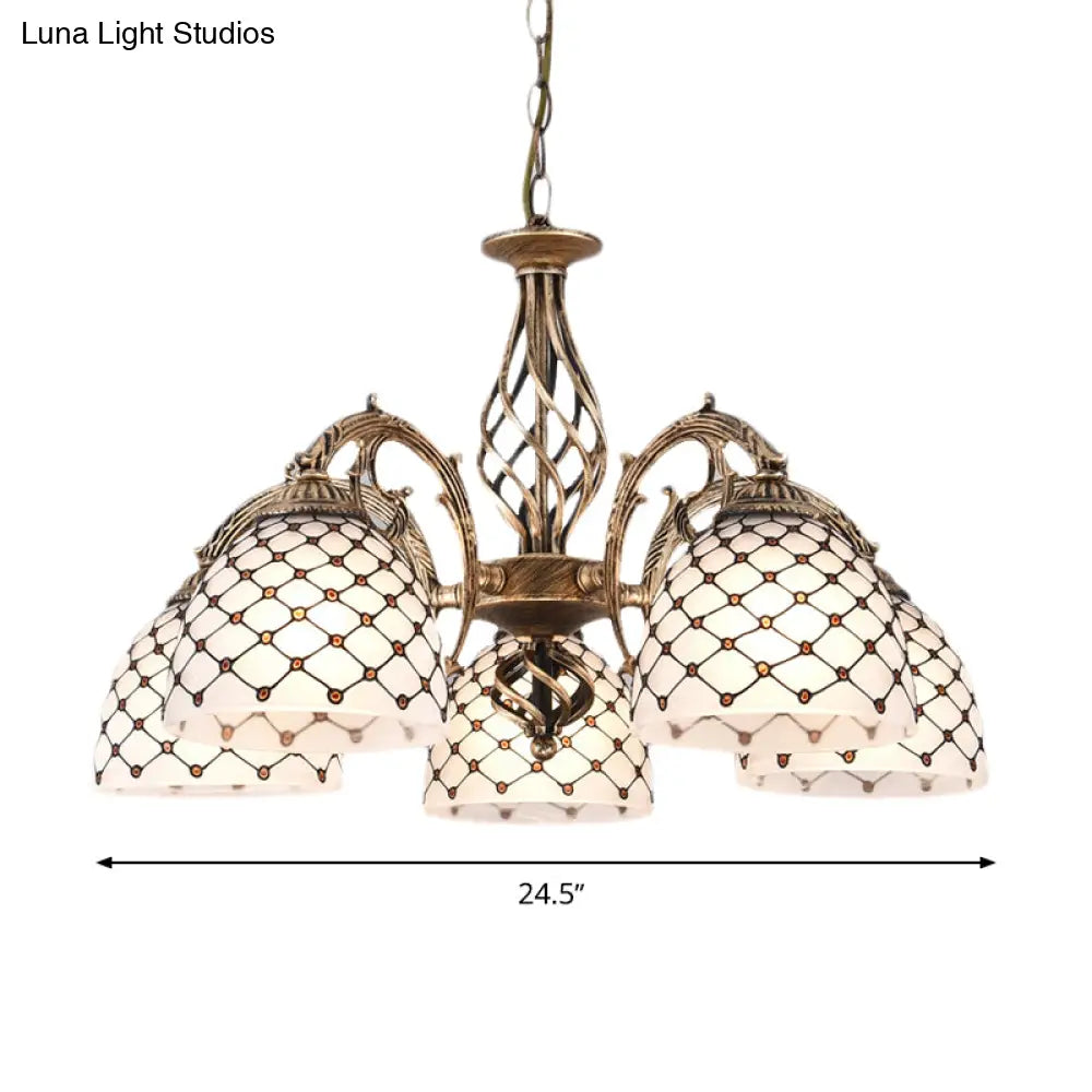 Tiffany Style Beaded Stained Glass Chandelier - Antique Brass Pendant Available in 3 Sizes & 3 Light Options