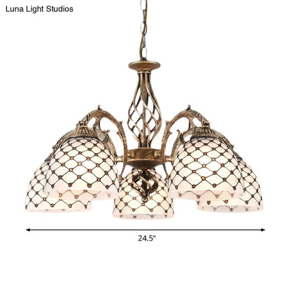 Tiffany Style Beaded Stained Glass Chandelier - Antique Brass Pendant Available in 3 Sizes & 3 Light Options
