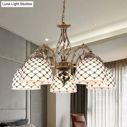 Tiffany Style Beaded Stained Glass Chandelier - Antique Brass Pendant Available in 3 Sizes & 3 Light Options