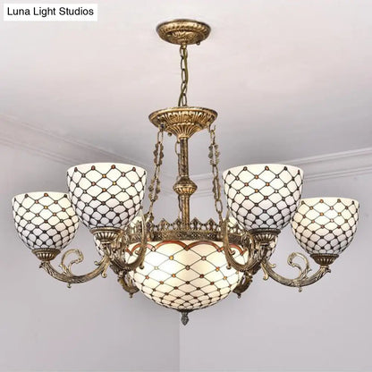 Tiffany Style Beaded Stained Glass Chandelier - Antique Brass Pendant Available in 3 Sizes & 3 Light Options