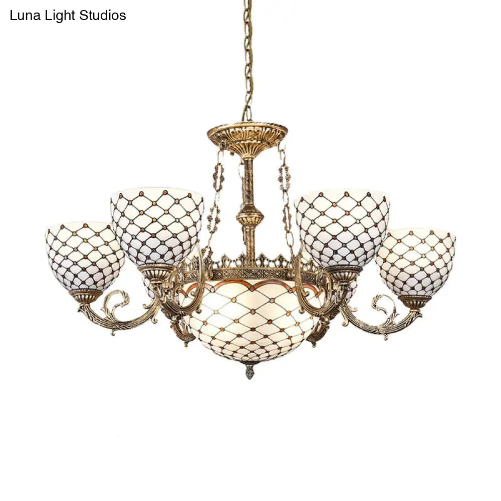 Tiffany Style Beaded Stained Glass Chandelier - Antique Brass Pendant Available in 3 Sizes & 3 Light Options