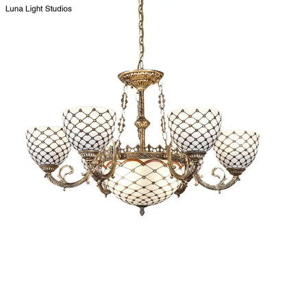 Tiffany Style Beaded Stained Glass Chandelier - Antique Brass Pendant Available in 3 Sizes & 3 Light Options