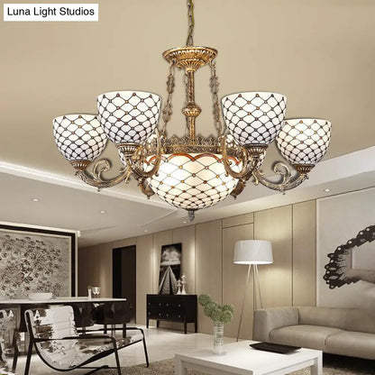 Tiffany Style Beaded Stained Glass Chandelier - Antique Brass Pendant Available in 3 Sizes & 3 Light Options