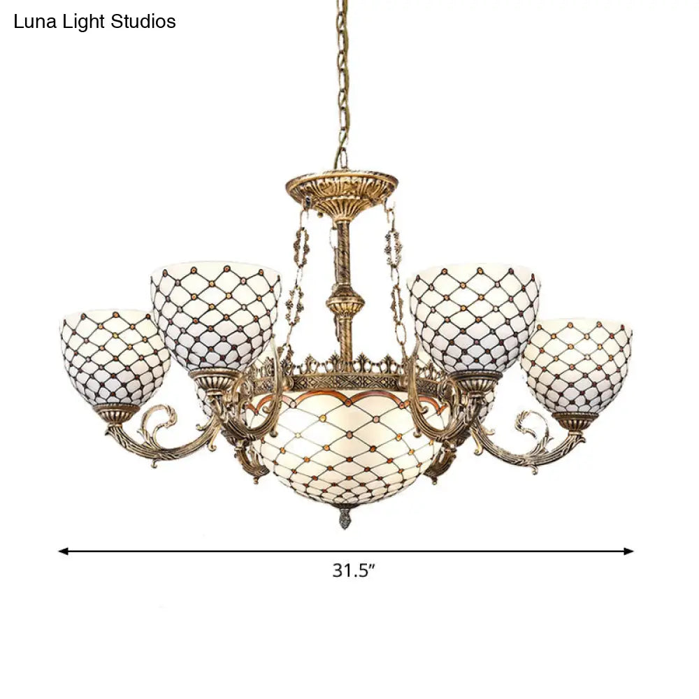 Tiffany Style Beaded Stained Glass Chandelier - Antique Brass Pendant Available in 3 Sizes & 3 Light Options