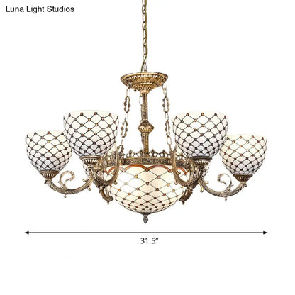 Tiffany Style Beaded Stained Glass Chandelier - Antique Brass Pendant Available in 3 Sizes & 3 Light Options
