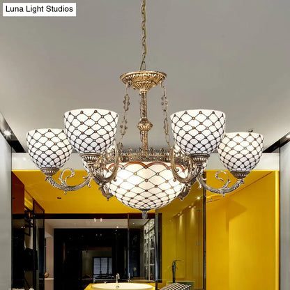 Tiffany Style Beaded Stained Glass Chandelier - Antique Brass Pendant Available in 3 Sizes & 3 Light Options