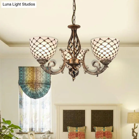 Tiffany Style Beaded Stained Glass Chandelier - Antique Brass Pendant Available in 3 Sizes & 3 Light Options