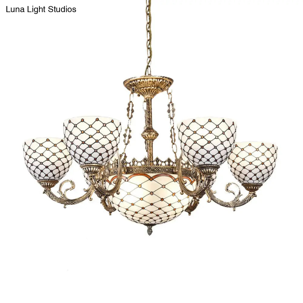 Tiffany Style Beaded Stained Glass Chandelier - Antique Brass Pendant Available in 3 Sizes & 3 Light Options