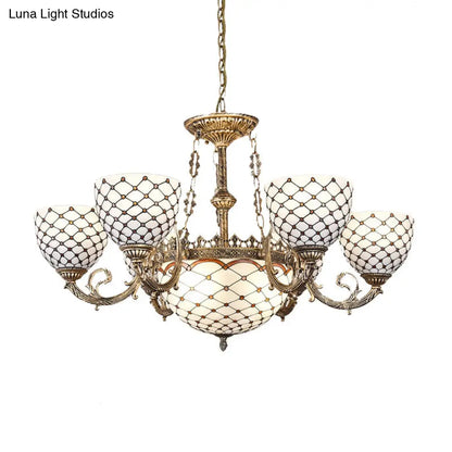 Tiffany Style Beaded Stained Glass Chandelier - Antique Brass Pendant Available in 3 Sizes & 3 Light Options