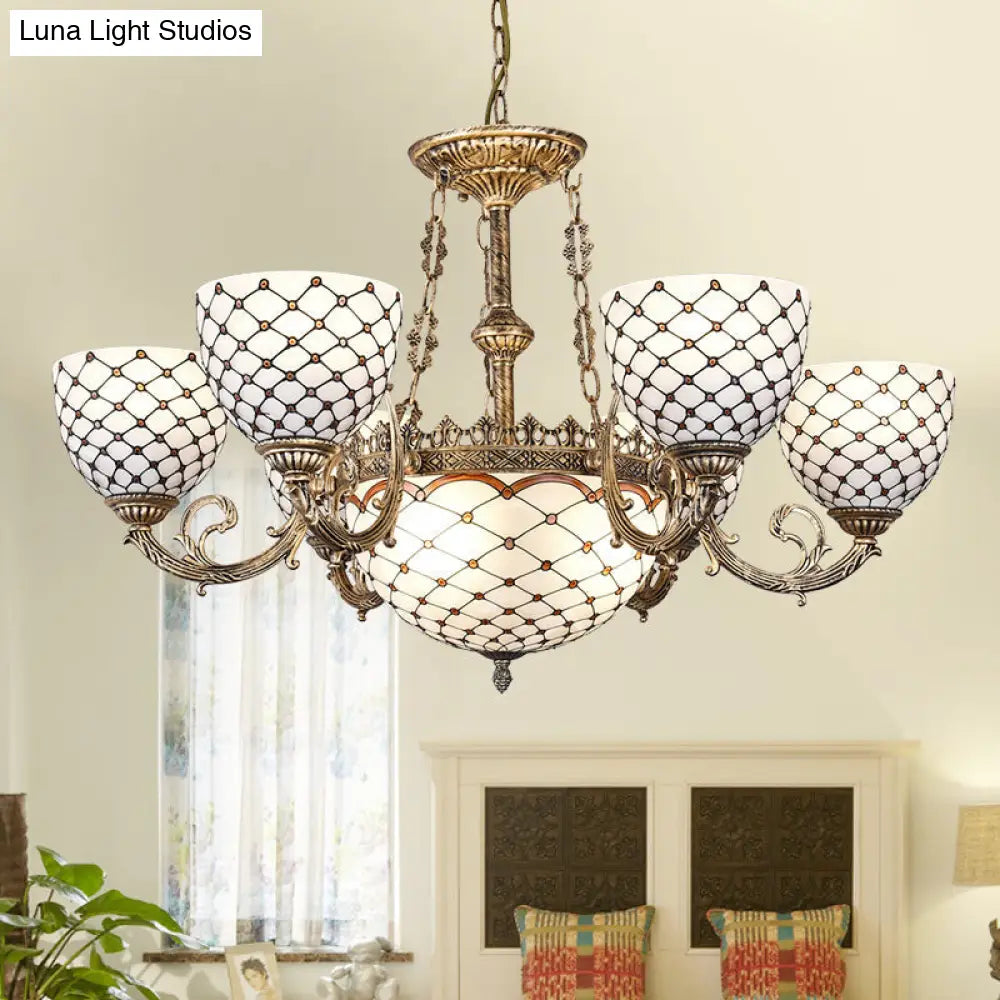 Tiffany Style Beaded Stained Glass Chandelier - Antique Brass Pendant Available in 3 Sizes & 3 Light Options
