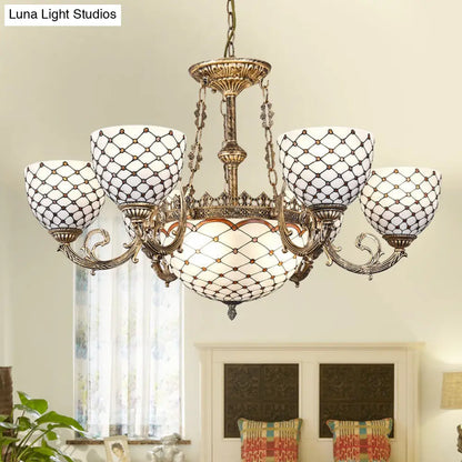 Tiffany Style Beaded Stained Glass Chandelier - Antique Brass Pendant Available in 3 Sizes & 3 Light Options