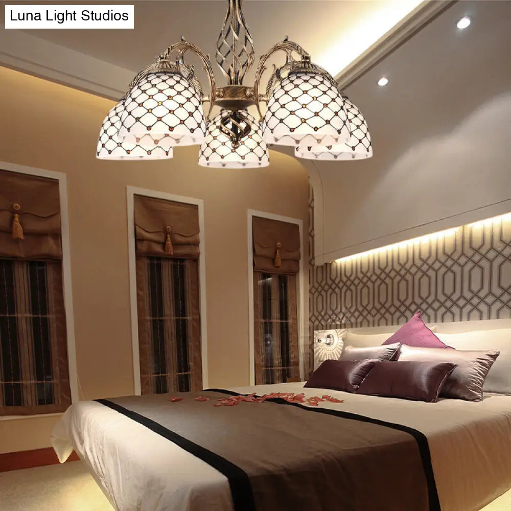 Tiffany Style Beaded Stained Glass Chandelier - Antique Brass Pendant Available in 3 Sizes & 3 Light Options