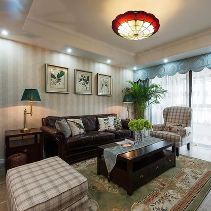 DecorBites™ DecorBites™ Tiffany Style Bedroom Ceiling Light 12"/16"/19.5" W Dome Shade Flush Mount with Red Jewel Decoration