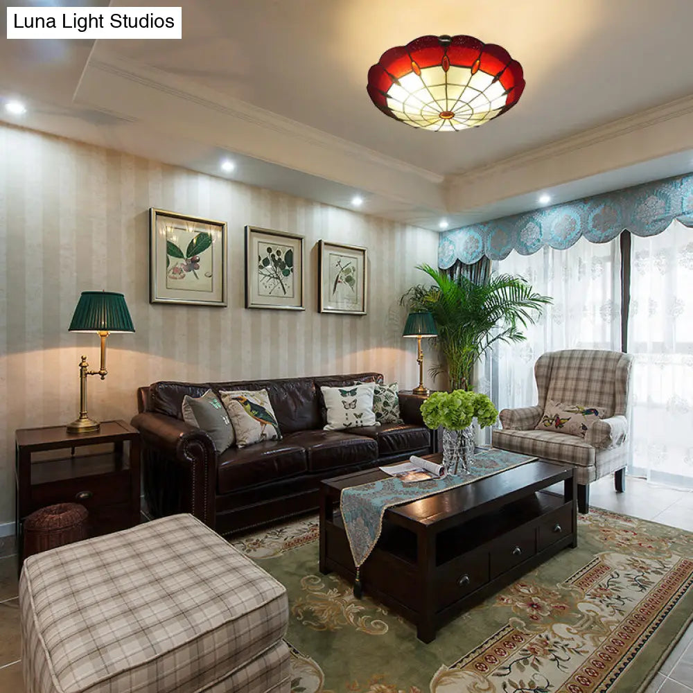 DecorBites™ DecorBites™ Tiffany Style Bedroom Ceiling Light 12"/16"/19.5" W Dome Shade Flush Mount with Red Jewel Decoration