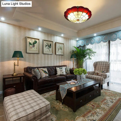 DecorBites™ DecorBites™ Tiffany Style Bedroom Ceiling Light 12"/16"/19.5" W Dome Shade Flush Mount with Red Jewel Decoration