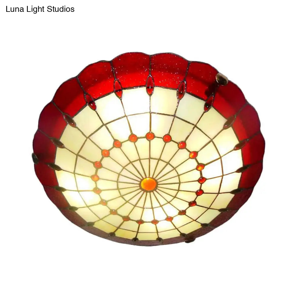 DecorBites™ DecorBites™ Tiffany Style Bedroom Ceiling Light 12"/16"/19.5" W Dome Shade Flush Mount with Red Jewel Decoration