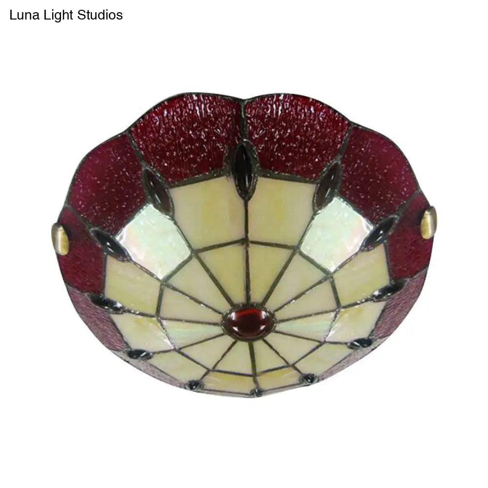 DecorBites™ DecorBites™ Tiffany Style Bedroom Ceiling Light 12"/16"/19.5" W Dome Shade Flush Mount with Red Jewel Decoration