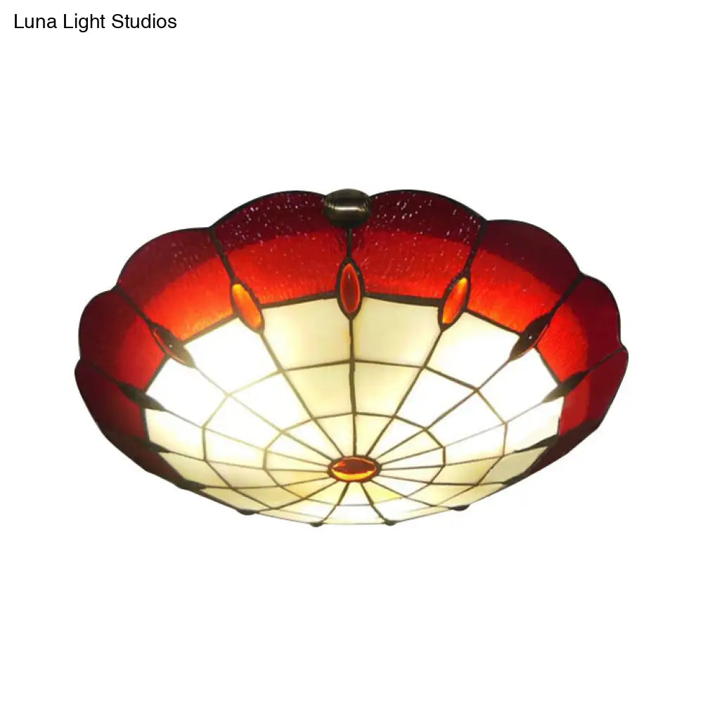 DecorBites™ DecorBites™ Tiffany Style Bedroom Ceiling Light 12"/16"/19.5" W Dome Shade Flush Mount with Red Jewel Decoration