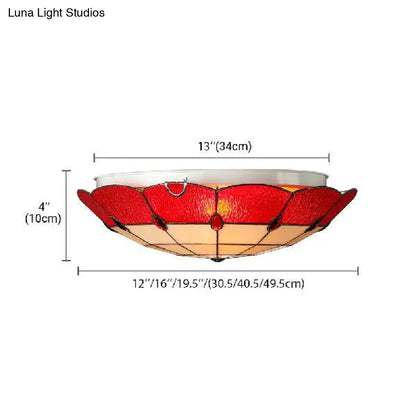 DecorBites™ DecorBites™ Tiffany Style Bedroom Ceiling Light 12"/16"/19.5" W Dome Shade Flush Mount with Red Jewel Decoration