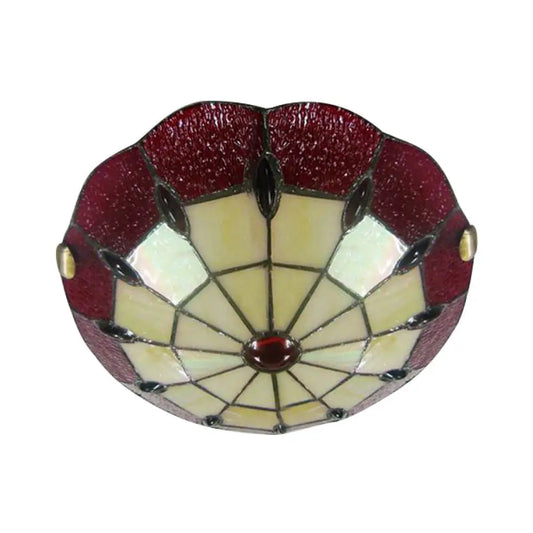 DecorBites™ DecorBites™ Tiffany Style Bedroom Ceiling Light 12"/16"/19.5" W Dome Shade Flush Mount with Red Jewel Decoration
